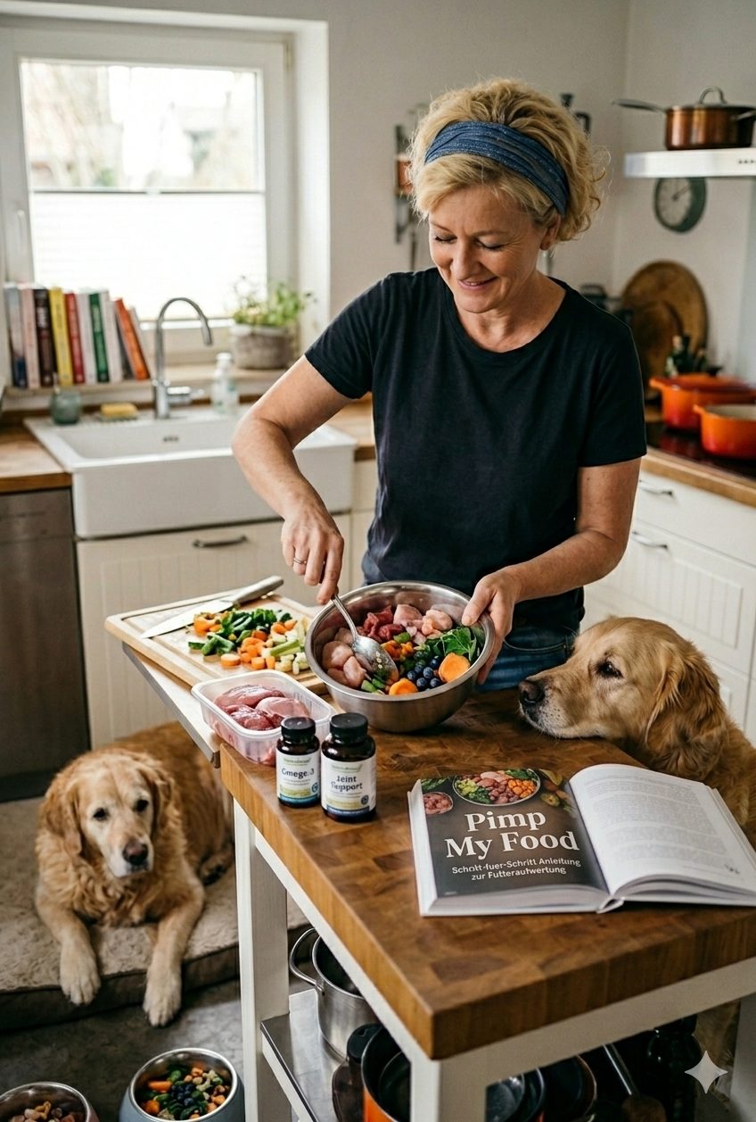 Nicole Hempel in der Küche mit ihren Hunden